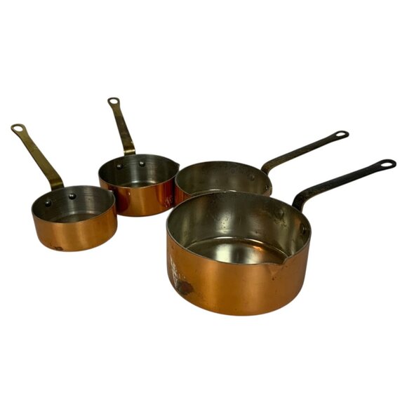 Copper Stainless Steel Measuring Cups Set Of 4 Brass Handles Baking Cooking - Picture 2 of 3